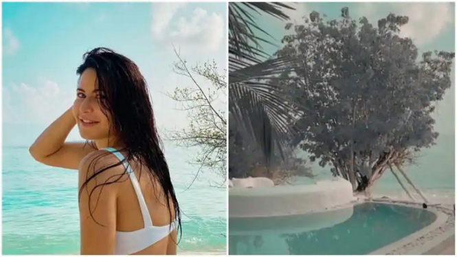 Katrina Kaif Pamer Fotonya di Pantai Maladewa dan Kolam Renang Pribadinya di Hotel (Foto Kolase Instagram)