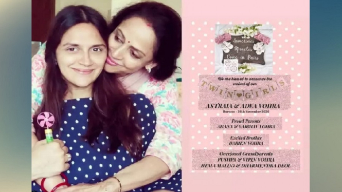 Hema Malini Menjadi Nenek Lagi Saat Putrinya Melahirkan Anak Kembar (Foto Kolase)