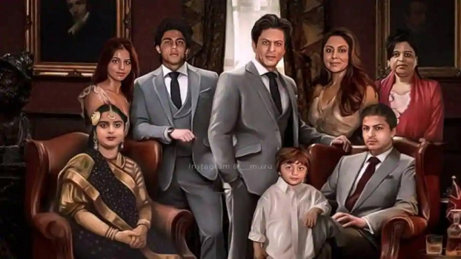 Lukisan Foto Keluarga Besar Shah Rukh Khan Beredar Viral di Media Sosial (Foto Instagram)