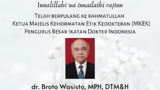 Kabar Duka, Ketua MKEK IDI, dr. Broto Wasisto Meninggal Dunia karena Covid-19 (Foto Istimewa)