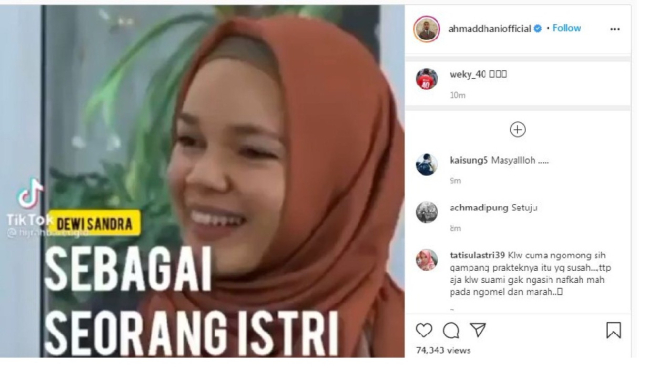 (Tangkap layar Dewi Sandra/ Instagram: @ahmaddhaniofficial)