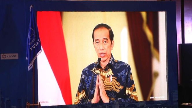 Presiden Joko Widodo membuka Musyawarah nasional IWAPI IX Di Jakarta secara Virtual, Jum’at (18/6) Pagi. ( Foto : Johannes Bosko/ANTV)