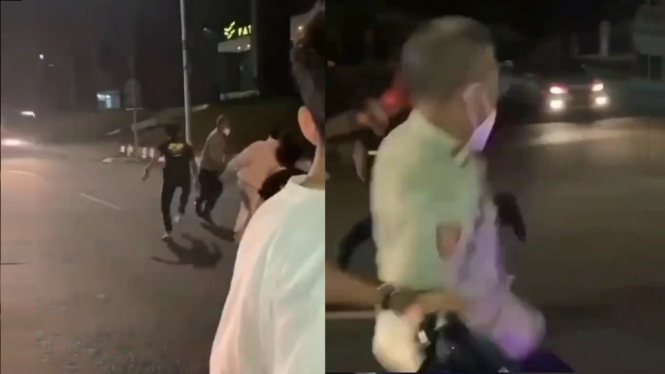 Video Viral Polisi Tua Jadi Bulan-Bulanan Geng Motor saat Tertibkan Balap Liar (Foto Kolase)