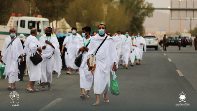 Ibadah Haji 2021, Suasana Jamaah Haji Mulai Memasuki Arafah untuk Wukuf (Foto Kemenhaj Arab Saudi)