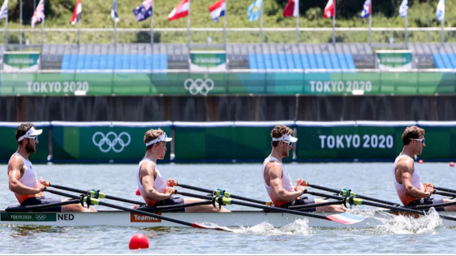 Tim Dayung Putra Belanda juara Dayung empat Putra Olympiade Tokyo