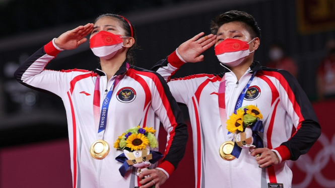 Greysia-Apriyani tangis haru saat Indonesia Raya dikumandangkan di Olimpiade Tokyo