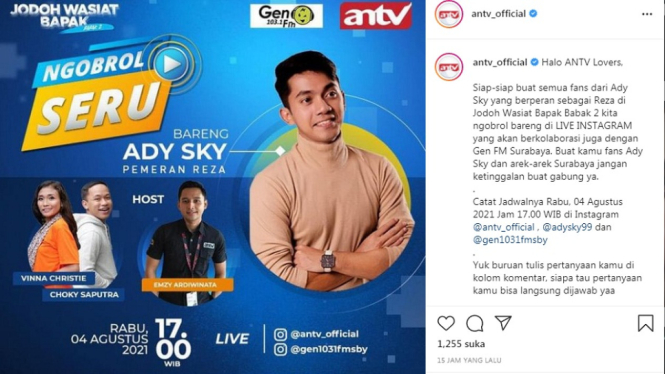 Ady Sky live Instagram ANTV. (Foto: Instagram @antv_official)
