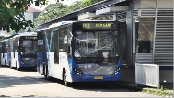 Bus Transjakarta di Halte Busway Ragunan. (ANTV/ Johannes Bosco)
