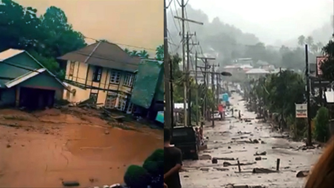 Banjir Bandang di Minahasa Tenggara Putuskan Akses Jalan Nasional (Foto Kolase)