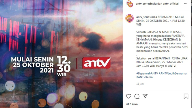 Serial India ANTV, Bepannah Cinta Luar Biasa. (Foto: Instagram @antv_official)