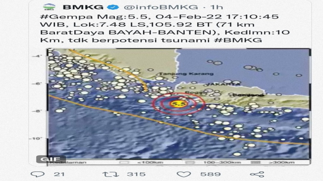 Guncangan Gempa M 5,5 di Banten Terasa Hingga Jakarta