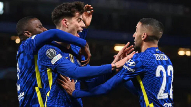 Chelsea vs Lille 2-0 gol Kai Havertz celebrasi dengan Hakim Zhiyeh