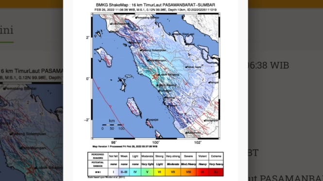 Gempa Bumi Magnitudo 6,2 Guncang Sumatera Barat, Tidak Berpotensi Tsunami (Foto Tangkap Layar)