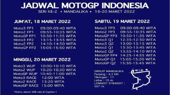 Jadwal Lengkap MotoGP Mandalika 2022