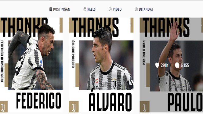 Juventus resmi lepas 3 pemainnya Paulo Dibala, Alvaro Morata dan Federico Bernardeschi