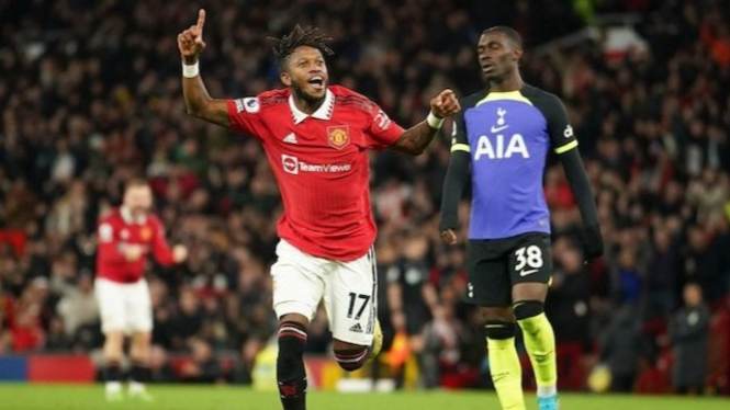 Selebrasi Fred dalam laga Manchester United vs Tottenham