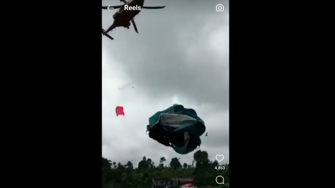 Viral Helikopter Drop Bantuan Bikin Tenda Pengungsi Terbang