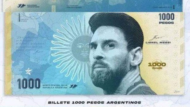 Lionel Messi dalam pecahan uang 1000 Peso Argentina