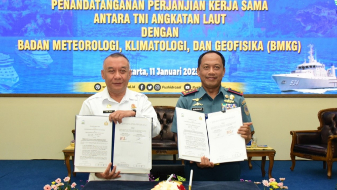 TNI AL dan BMKG tanda tangan perjanjian kerja sama (PKS).
