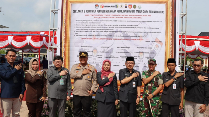 Apel kesiapan pemilu 2024 di Kabupaten Demak, Jawa Tengah.