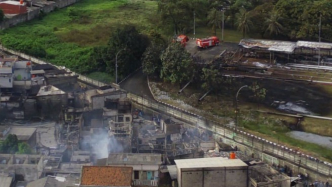 Foto udara lokasi kebakaran depo Plumpang Jakarta Utara.
