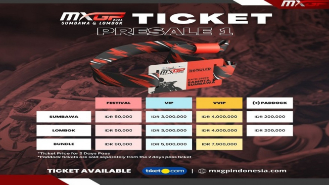 List harga tiket MXGP Samota, Sumbawa dan Lombok