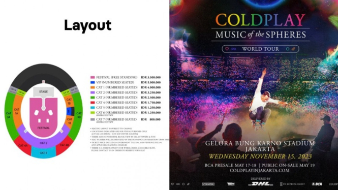 Bocoran seat plan konser Coldplay