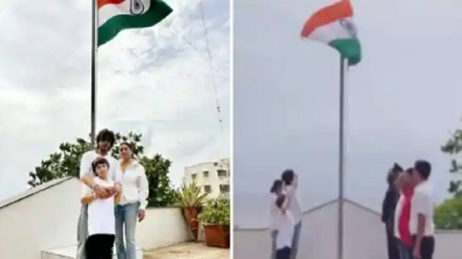 Shah Rukh Khan, Gauri dan AbRam Upacara Bendera di Mannat