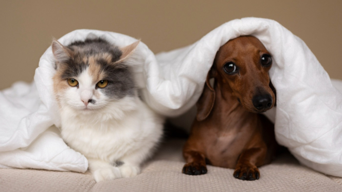Ilustrasi anjing dan kucing