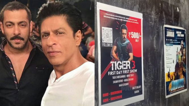 Penggemar Fanatik Salman Khan Menempatkan Poster Film Tiger 3 di Atas Poster Jawan Shah Rukh Khan