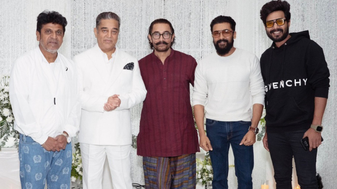 Aamir Khan dan Suriya Berfoto Bersama Kamal Haasan di Pesta Ulang Tahunnya