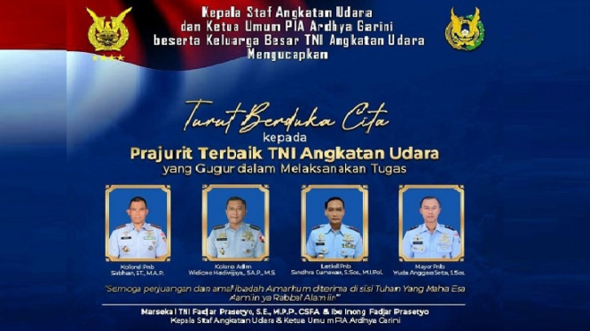 Profil Empat Penerbang TNI AU yang Gugur Akibat Alami Kecelakaan Pesawat di Pasuruan