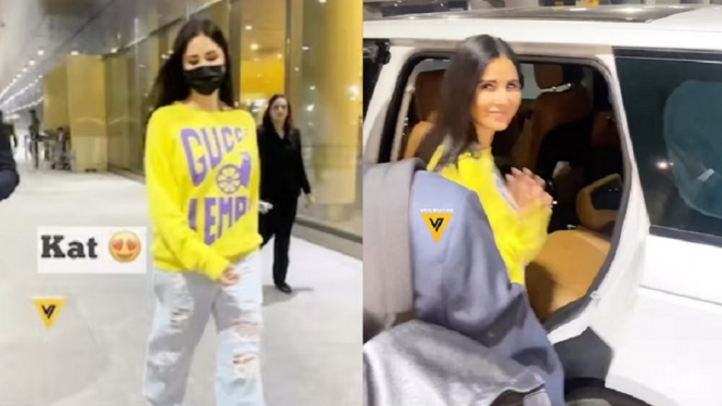 Penampilan Memikat Katrina Kaif Kenakan Kaus Kuning dan Jeans Robek