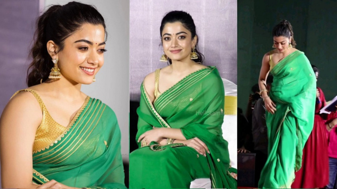 Penampilan Anggun Rashmika Mandanna dalam Balutan Saree Hijau saat Promosi Film Animal