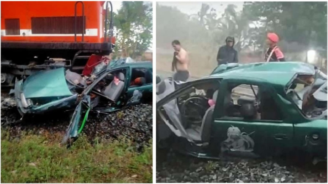 Innalillahi, 3 Orang Tewas Akibat Mobil Sedan yang Ditumpanginya Tertabrak Kereta Api di Lampung Utara