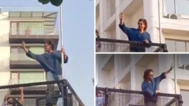 Shah Rukh Khan sapa fans di Mannat, Mumbai