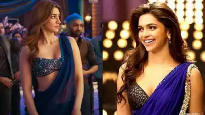 Pesona Kecantikan Deepika Padukone dan Kriti Sanon dalam Balutan Busana Sari Biru