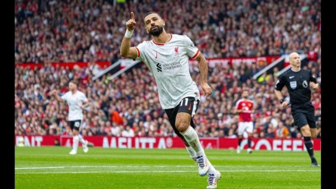 Mo Salah cetak gol Liverpool ke gawang Manchester United