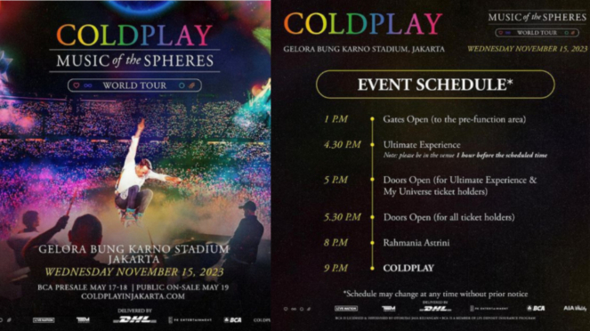 Rundown Konser Coldplay di Gelora Bung Karno Jakarta 15 November2023