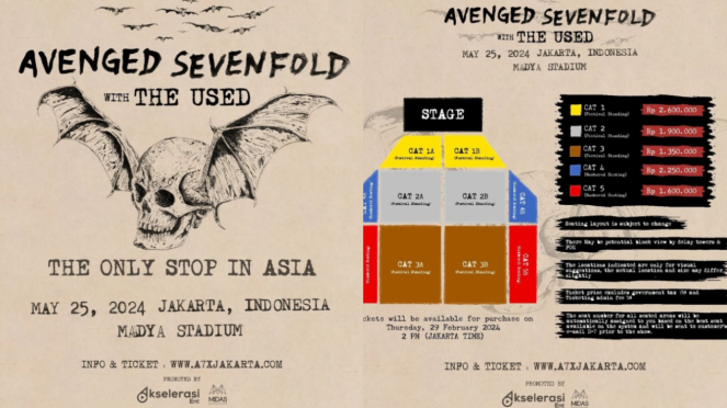 Harga Tiket Konser Avenged Sevenfold di Jakarta, Mulai Rp1,3 Jutaan!