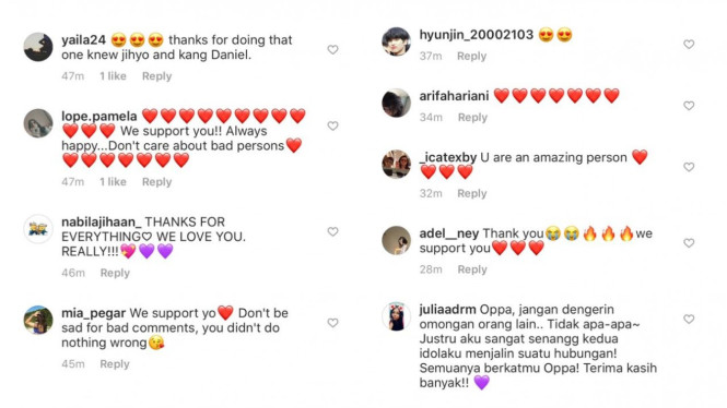 Komentar Penggemar di Akun Instagram Seulong