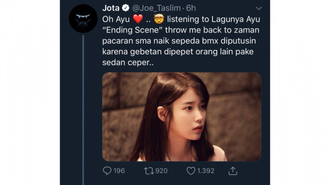 Tweet Joe Taslim bahas IU