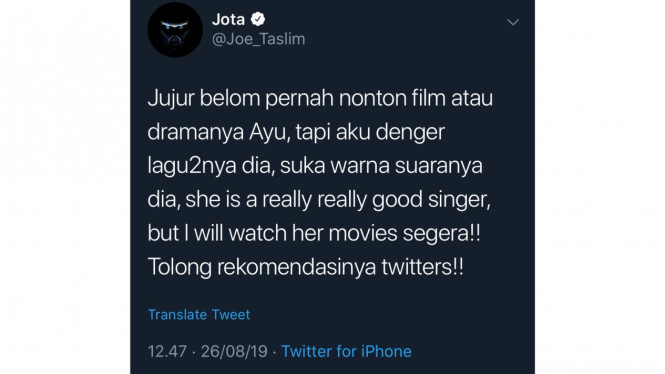 Tweet Joe Taslim bahas IU