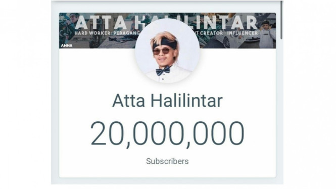 Atta Halilintar tembus 20 juta subscribers