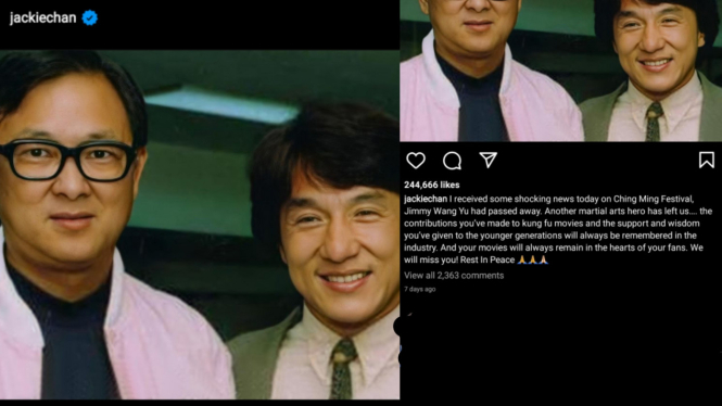 Legendaris Jimmy Wang Yu Meninggal Dunia, Jackie Chan Tulis Pesan Haru