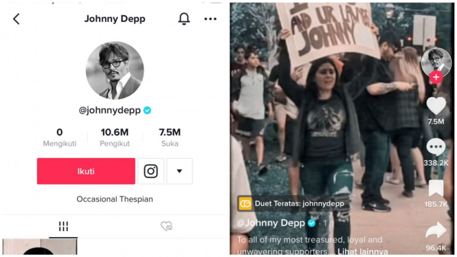 Buat Akun Tiktok, Johnny Depp Ucapkan Terima Kasih untuk Fans