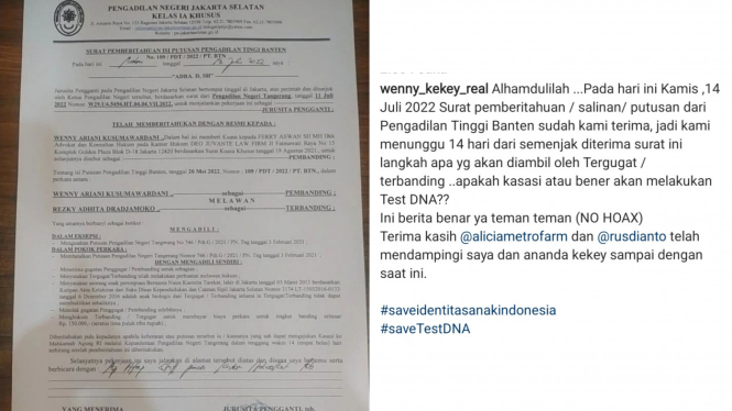 Pamer Surat Putusan, Wenny Ariani Kembali Tantang Rezky Aditya Tes DNA