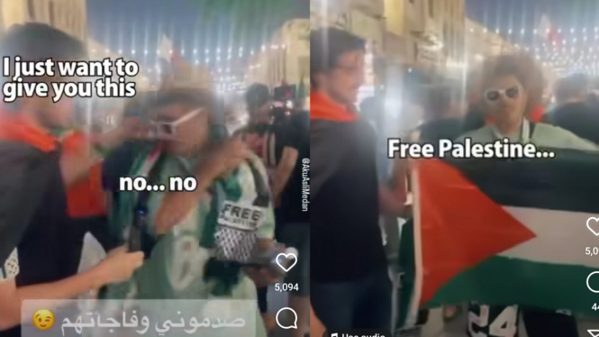 Reaksi Supporter Bola Dikalungi Scarf Palestina Saat Piala Dunia 2022