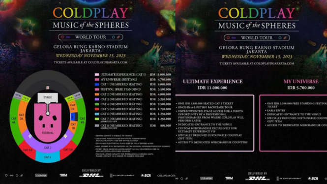 Resmi! Detail Harga Tiket Coldplay di Jakarta, Mulai dari Rp800 Ribu