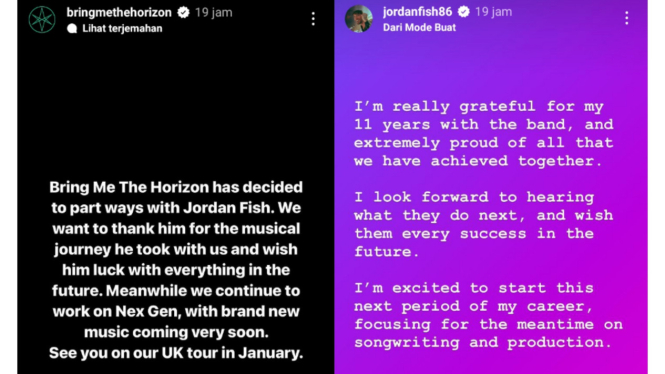 Bring Me the Horizon Umumkan Jordan Fish Keluar dari Band